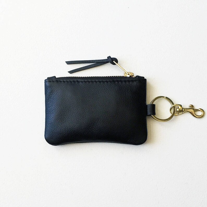 Personalized Black Leather Keychain Wallet Embroidered Etsy