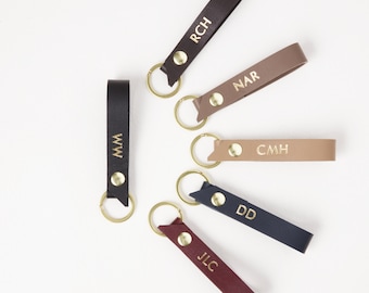 Monogrammed Leather Keychain Key Fob with Button Snap Closure, Personalized Leather Belt Key Fob, Custom Keychain Housewarming Gift