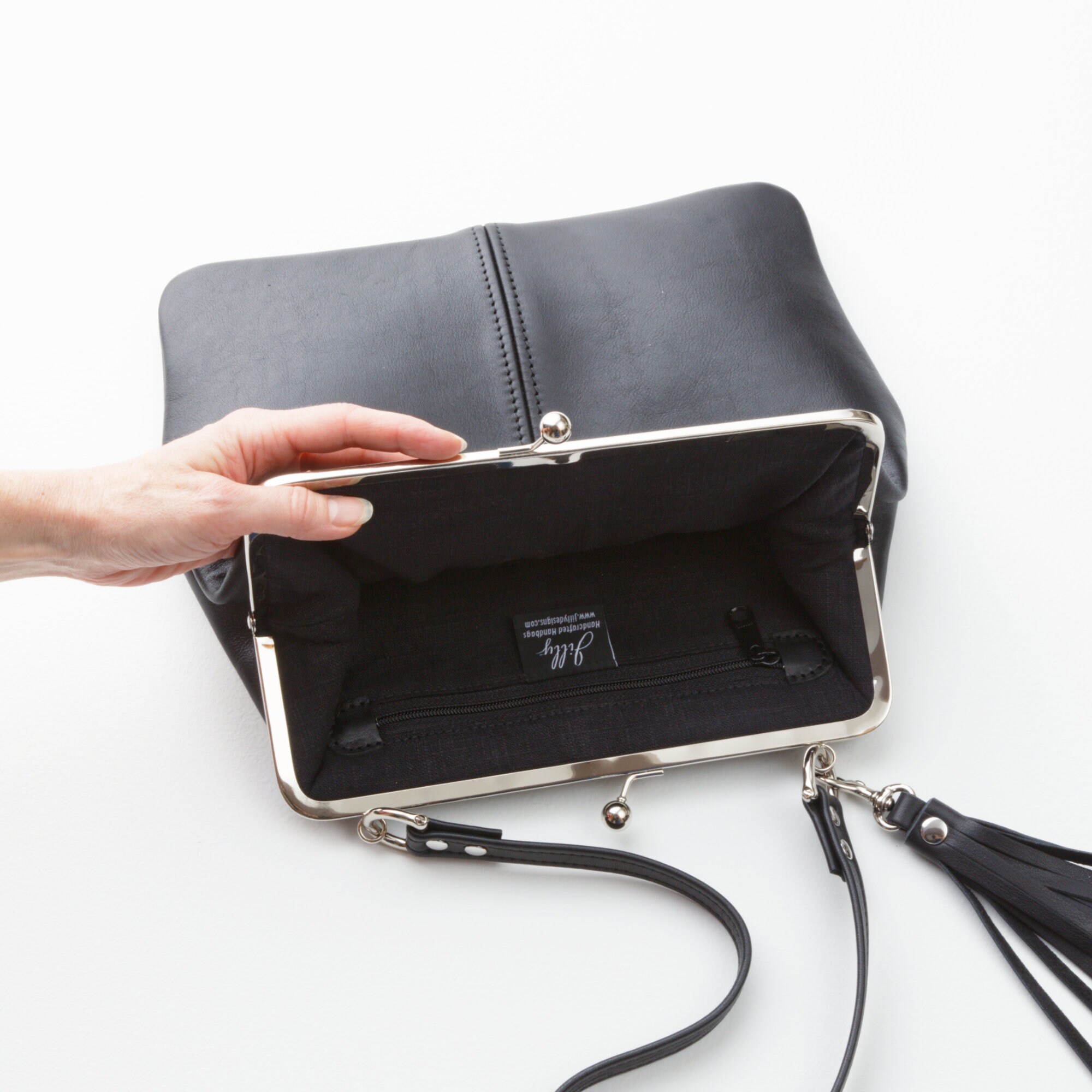 Leather Kiss Lock Crossbody Bag Top Closure Frame Handbag With