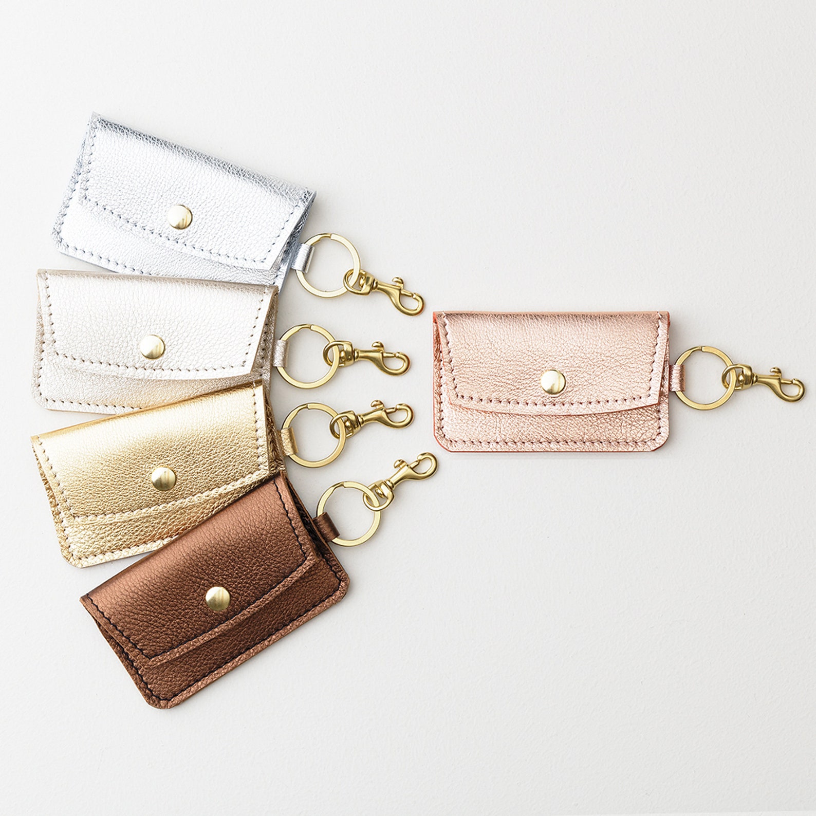 Metallic Leather Keychain Credit Card and ID Wallet Business Etsy