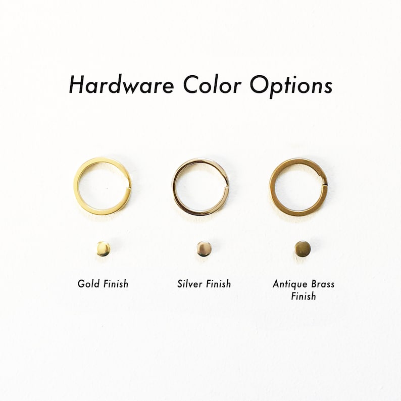 Hardware color options for leather keychain snap closure credit card wallet.