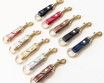 Leather Keychain with Swivel Snap Clip, Stitched Leather Key Fob, Clip-On Belt Loop Key Holder