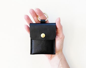 Leather Keychain Credit Card Wallet with Button Snap Closure, Business Card Case with Keyring, Keychain ID Holder, Gift for Best Friend