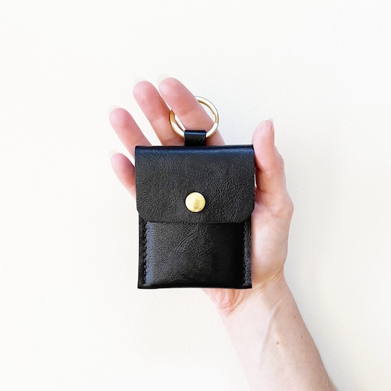 Leather Keychain Credit Card Wallet With Button Snap Closure