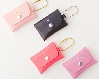 Custom Credit Card Wallet with Optional Carabiner Keychain, Personalized Keychain Envelope Snap Pouch Purse Charm, Transit Card Holder