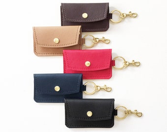 Leather Keychain Credit Card Wallet with Button Snap Closure, Business Card Wallet, ID Holder, Gift Card Presenter