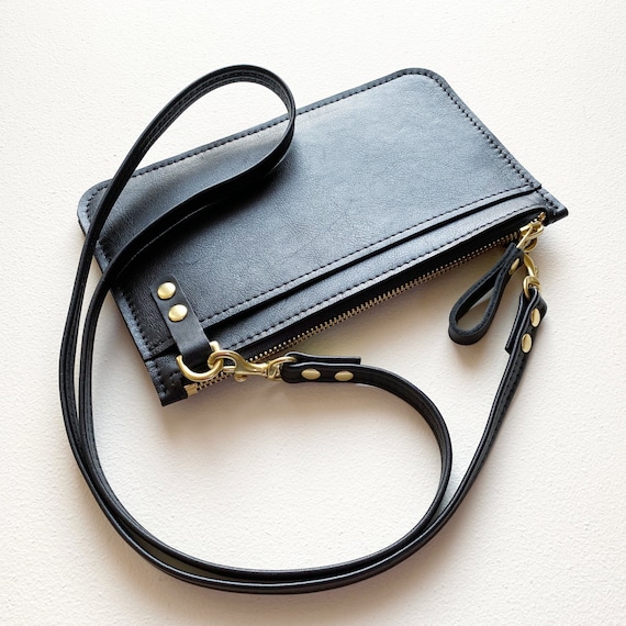 Leather Cell Phone Wallet Crossbody Bag Minimal Travel Wallet 