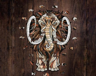Mastodon Wooden Jigsaw Puzzle | Animal Shaped 3D Puzzle Pieces