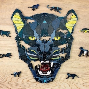Panther Wooden Jigsaw Puzzle | Premium Laser-Cut Wood | Animal Shaped 3D Puzzle Pieces | Unique Gift | Colorful puzzle