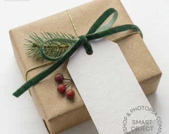 Neutral Christmas Gift Tag Mockup | Drag and Drop PSD Smart Object