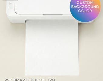 Printer and Paper Mockup for Printables Seller | Editable Background Color