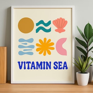 Vitamin Sea Poster, Coastal Wall Art, Beach Decor, Summer Vibes Print, Ocean-Themed Home Decoration