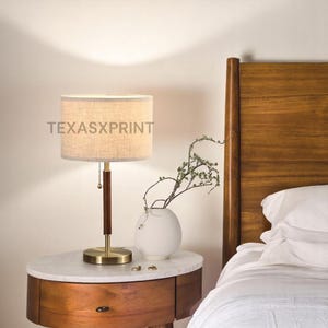 Modern Mid-Century Table Lamp – Bedside Nightstand Light with Pull Chain Switch, Retro Home Accent Lighting