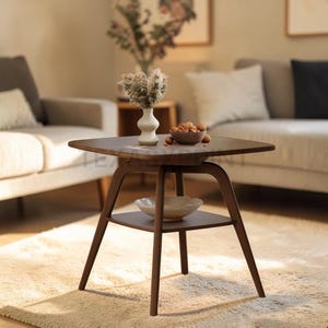 Small Square Dining Table for 2  Solid Wood Kitchen Table with Shelf  Compact 29.5 Dinner Table for Small Spaces