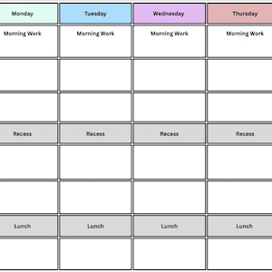 Weekly class schedule