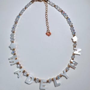Personalized name necklace, mother of pearl letter name necklace, Beaded necklace, Little girls gift, Custom kids necklace, Birthday gift
