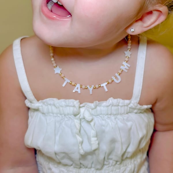 Toddler Personalized name necklace, Beaded necklace, Little girls gift, Custom kids necklace, Birthday gift, flower girl, Easter gift girls