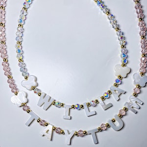 Kids Name Necklace, Custom Kids Necklace, Personalized Mother of Pearl Letter Necklace, Kids Birthday gift, Girls Beaded Necklace, Christmas