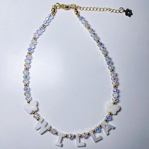Personalized name necklace, mother of pearl letter name necklace, Beaded necklace, Little girls gift, Custom kids necklace, Birthday gift