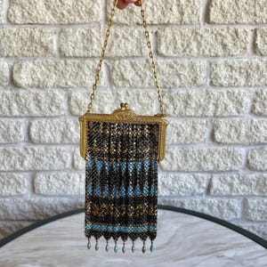 Monedero vintage de malla esmaltada, estilo años 20, bolso mandala, artículo de colección