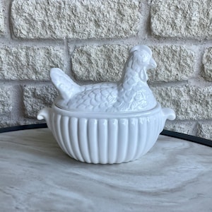 Vintage White Ceramic Hen on a Nest Tureen Dish