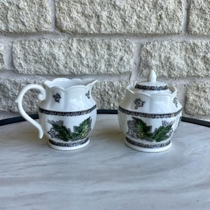 Vintage Johnson Brothers Friendly Village Sugar Bowl & Creamer &quot;England 1883&quot; Backstamp
