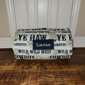 Cowboy Boots Kids Preschool Personalized Nap Mat Navy Dotted Minky Blanket