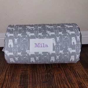 Puppy Dogs Kids Preschool Personalized Nap Mat Purple Dotted Minky Blanket