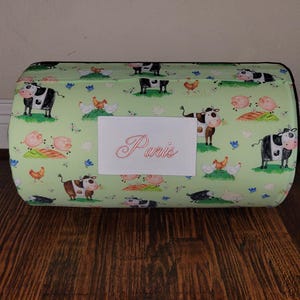 Farm Animals on Green Kids Preschool Personalized Nap Mat Light Coral Dotted Minky Blanket