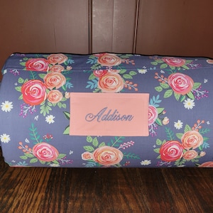 Light Purple and Coral  Floral Flowers Kids Nap Mat Coral Dotted Minky Blanket