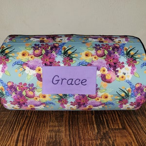 Ready To Ship Floral  Personalized Kids Preschool Nap Mat Purple Dotted Minky Blanket