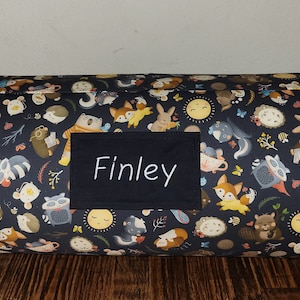 Ready To Ship Woodland Forest Kids Personalized Preschool Nap Mat Tan Dotted Minky Blanket