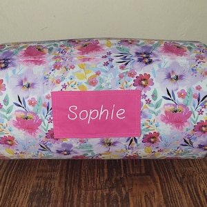 Ready To Ship Floral Kids Preschool Personalized Nap Mat Hot Pink or Light Purple Dotted Minky Blanket
