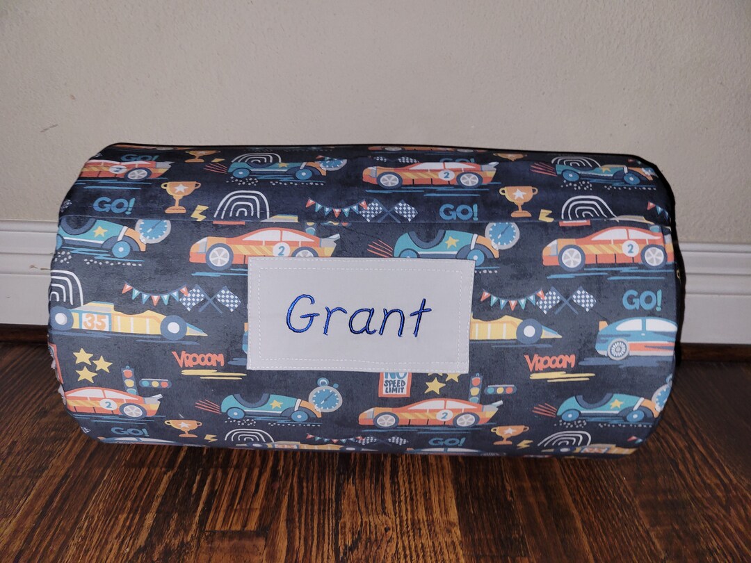RACE CARS on Navy Kids Personalized Preschool Thick Comfy Nap Mat ...