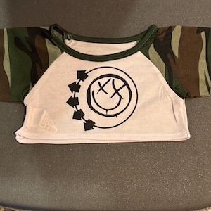custom punk band bear shirt with camo sleeves