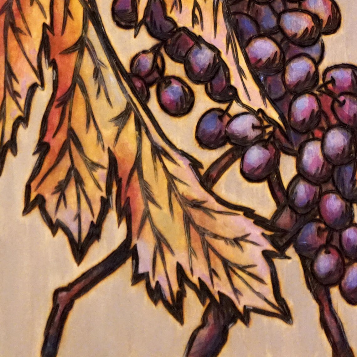 SALEFall Wine Grapes Painting and Wood Burning Print Etsy