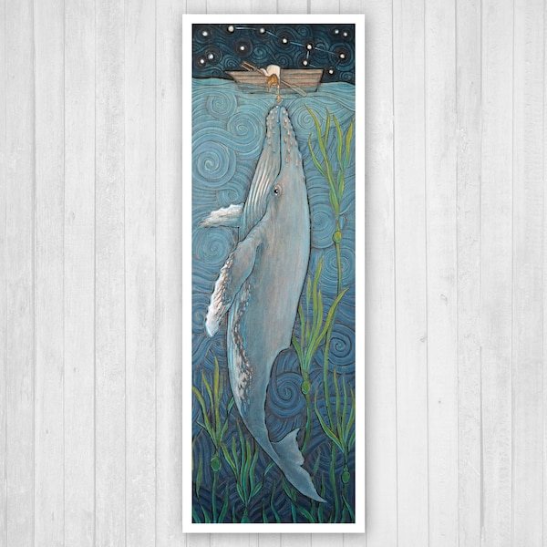 Whale and Girl in Boat - Print 4" x 12"