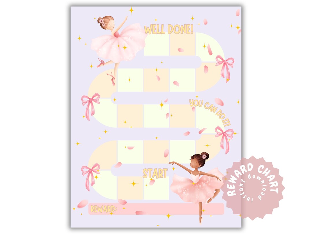 Ballerina Reward Chart for Girls | Pink Pastel Behavior Chart ...