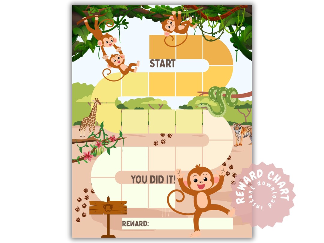 Jungle Animals Reward Chart for Kids – Monkey Behavior Chart Printable ...