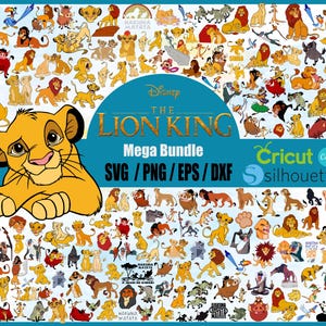 May include: A large collection of The Lion King characters, including Simba, Mufasa, Timon, Pumbaa, and Scar. The characters are in various poses and expressions, and the image is a colorful and vibrant depiction of the popular Disney movie.