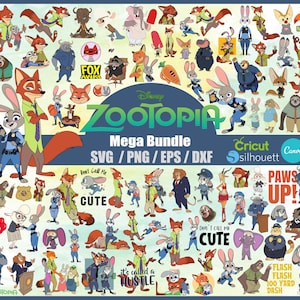 Zootopia SVG Bundle, Cartoon Sublimation Cliparts Collection, Zootropolis Zoomania PNG Clip Arts Pack Bundle, Instant Digital PNG Download