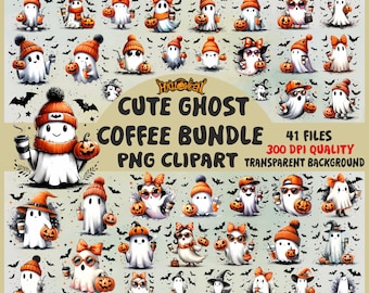 Halloween Ghost Coffee PNG Clipart Bundle (Digital Download