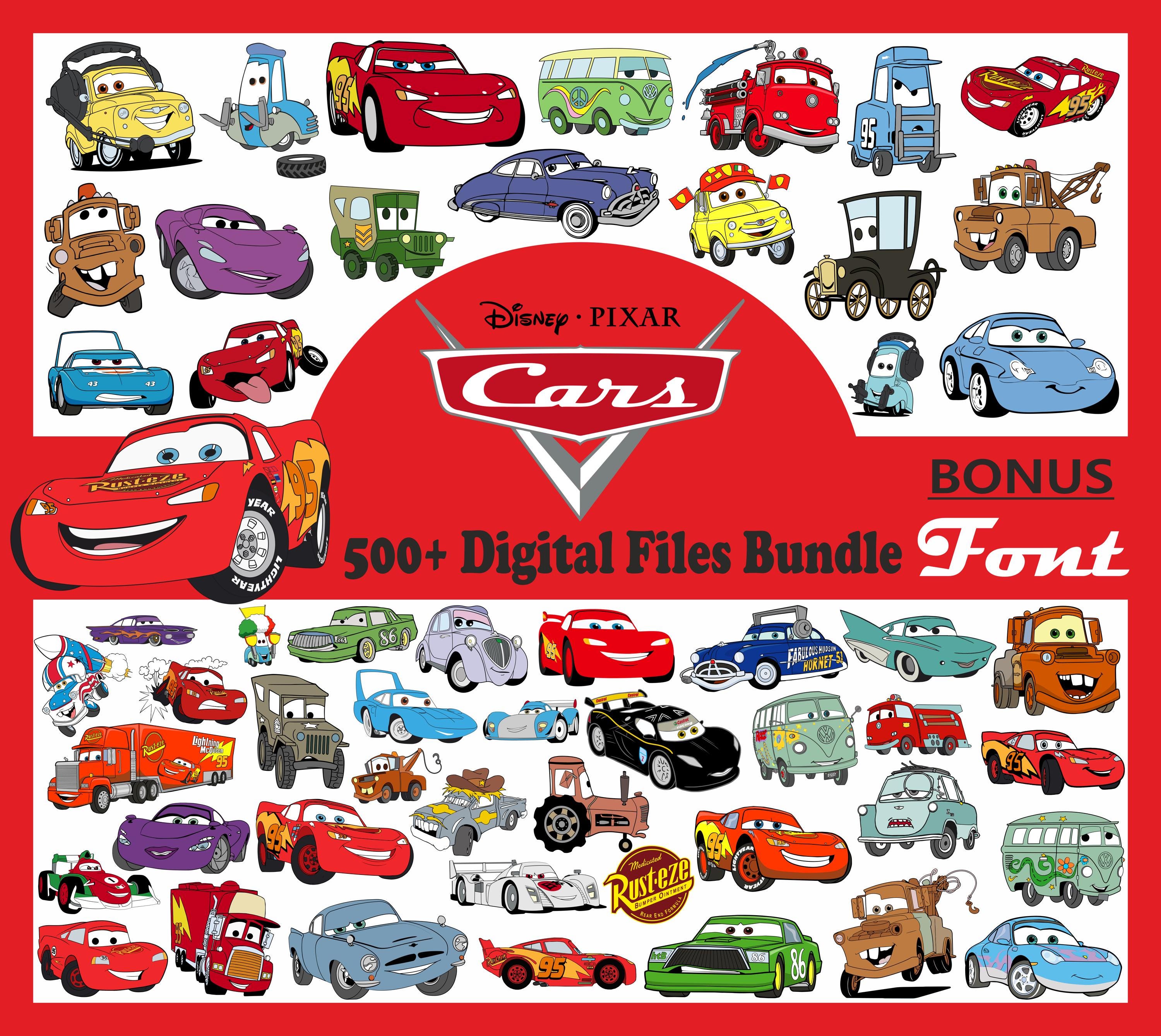 Cars Svg Bundle, Cars Clipart, Cars Png, Planes and Cars Birthday Bundle, Lightning Mcqueen Mater, Chrome Letter, Planes and Cars Birthday