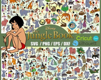 Paquete de imágenes prediseñadas de El Libro de la Selva, Disney SVG PNG, Mowgli y Baloo (descarga digital)
