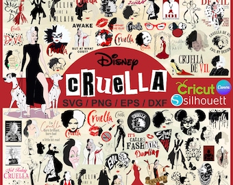 Cruella Villain PNG Clipart Bundle, Printable Decor (Digital Download)