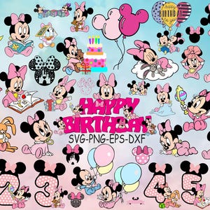 Baby Minnie Mouse Svg, Baby Topolino Svg, Baby Minnie e Topolino Party Svg, Svg per Cricut, Minnie rosa, Compleanno Svg