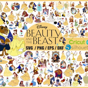 Puede incluir: Una descarga digital de más de 100 archivos SVG, PNG, EPS y DXF con personajes de La Bella y la Bestia de Disney. Los archivos son compatibles con las máquinas de corte Cricut y Silhouette.