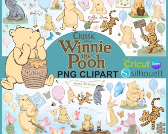 Paquete de imágenes prediseñadas vintage de Winnie the Pooh: archivos PNG de alta resolución (descarga digital)