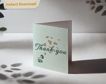 Printable Thank You Card, Instant Download, DIY Card, Free Envelope Template, Music