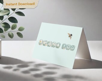 Printable Thank You Card, Instant Download, DIY Card, Free Envelope Template, Bee
